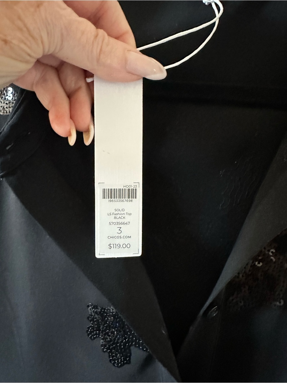 Chico's Black Sequin Stripe Button-Down Shirt - Picture 10 of 11